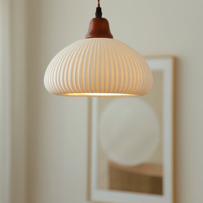 Haru – Lampe Suspendue en Bois et Céramique Rustique
