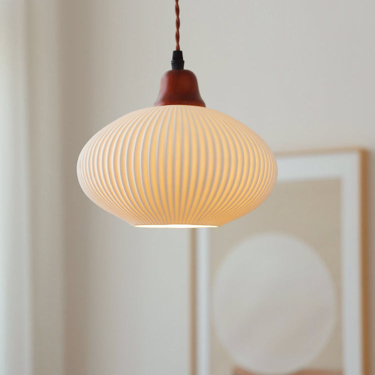 Haru – Lampe Suspendue en Bois et Céramique Rustique