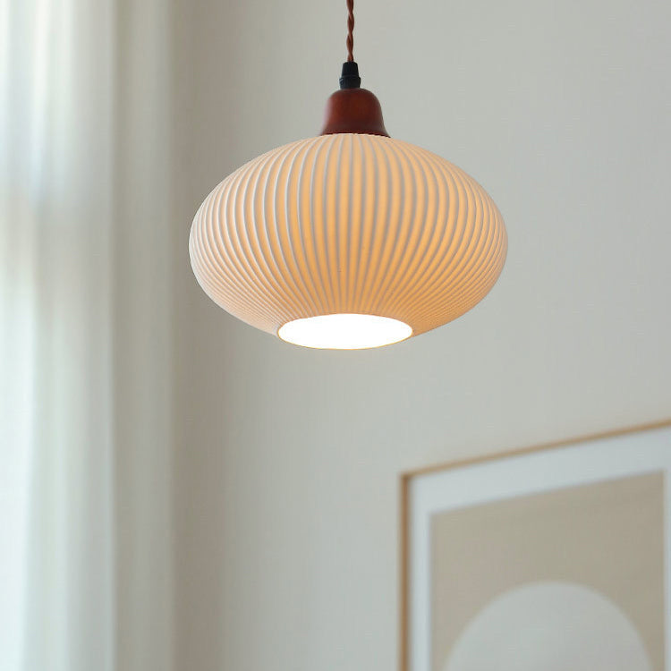 Haru – Lampe Suspendue en Bois et Céramique Rustique