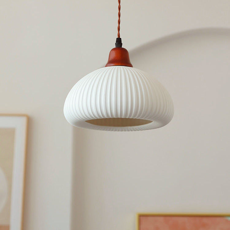 Haru – Lampe Suspendue en Bois et Céramique Rustique