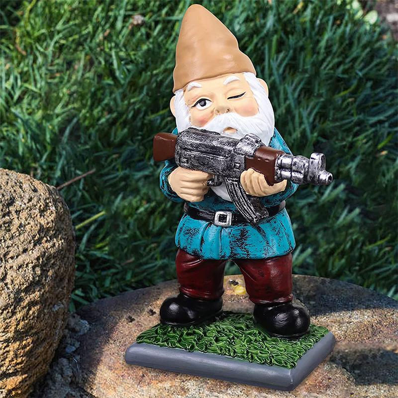 Nain de jardin camouflage avec casque – Le commandant du jardin
