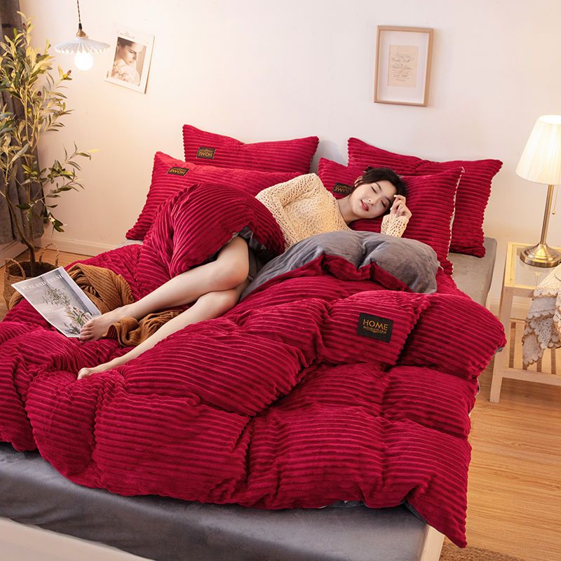 Ensemble de literie en flanelle corail 4 pièces