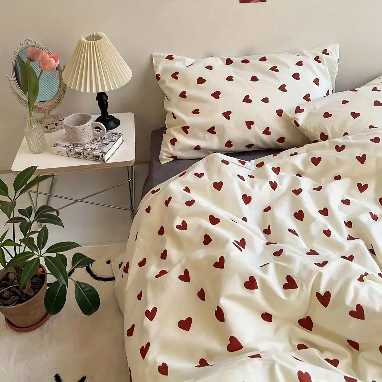 Amoura – Ensemble de literie romantique avec motif cœur