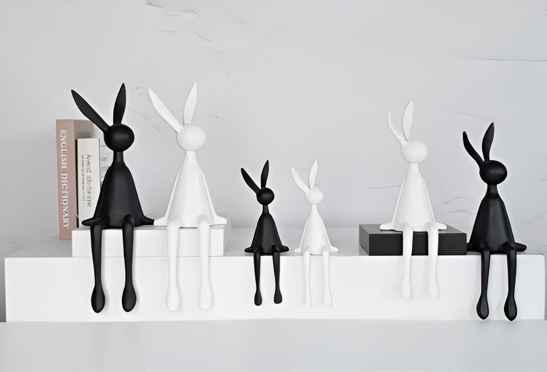 ResinLux Lapin de Pâques - Décoration moderne en résine noir/blanc/bleu