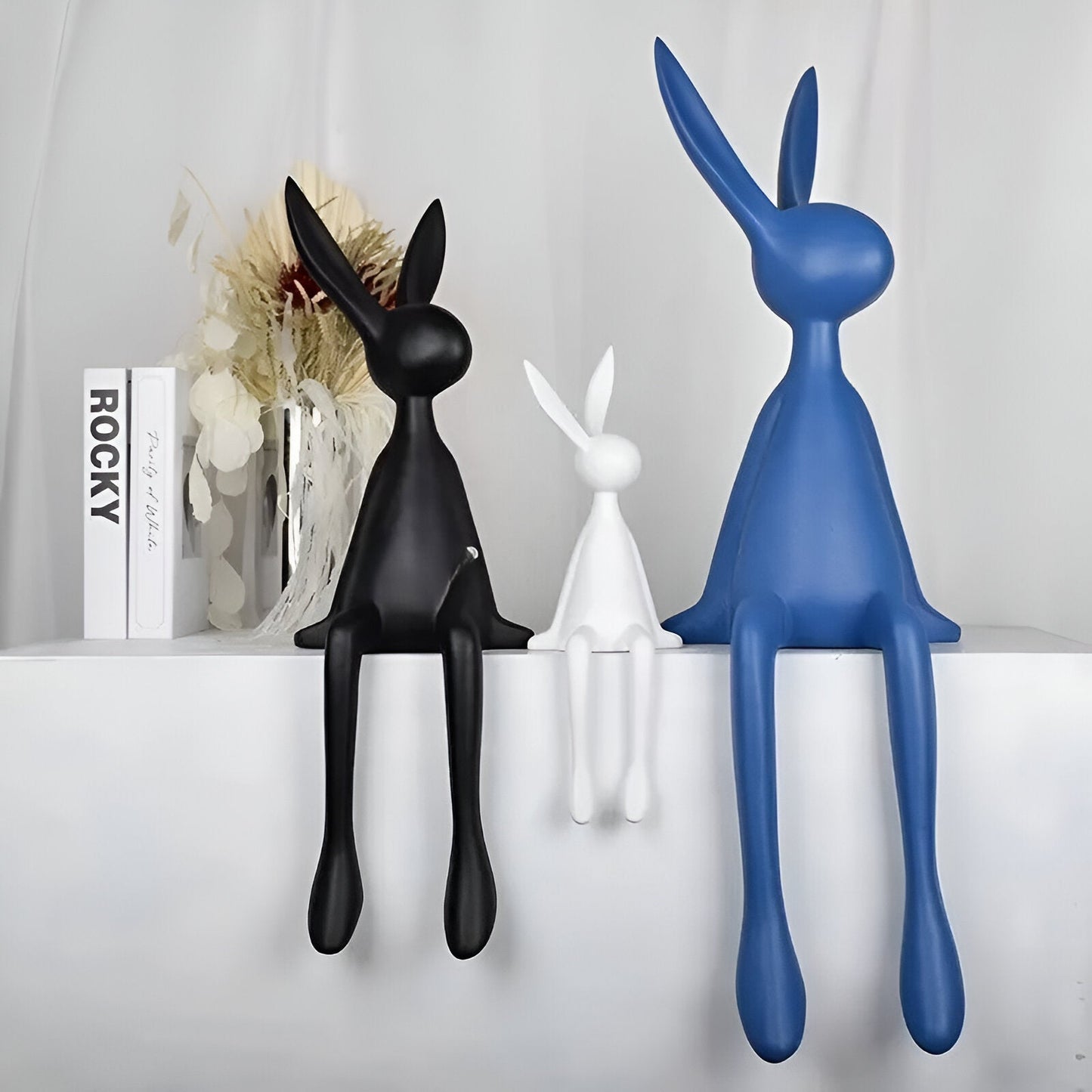 ResinLux Lapin de Pâques - Décoration moderne en résine noir/blanc/bleu