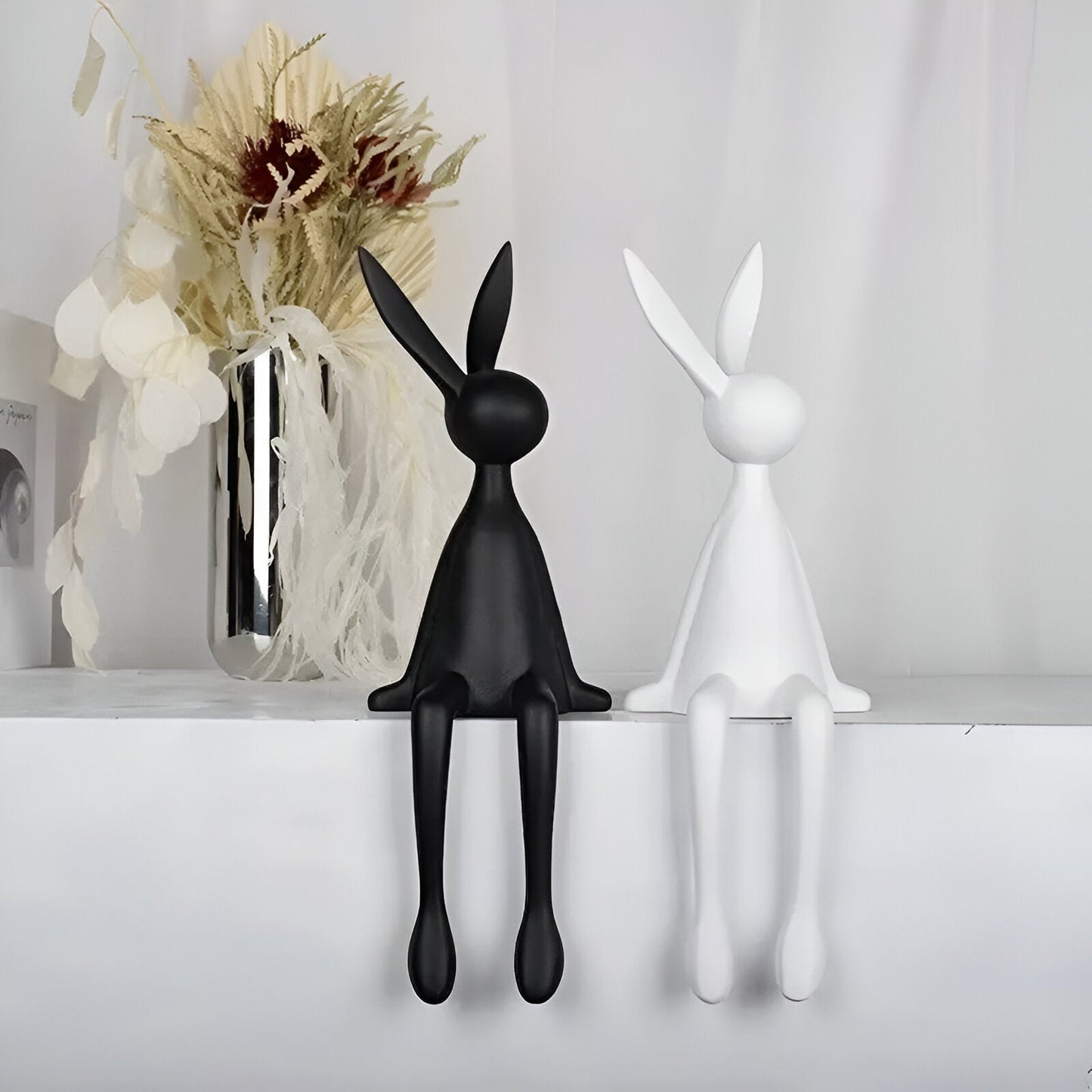 ResinLux Lapin de Pâques - Décoration moderne en résine noir/blanc/bleu