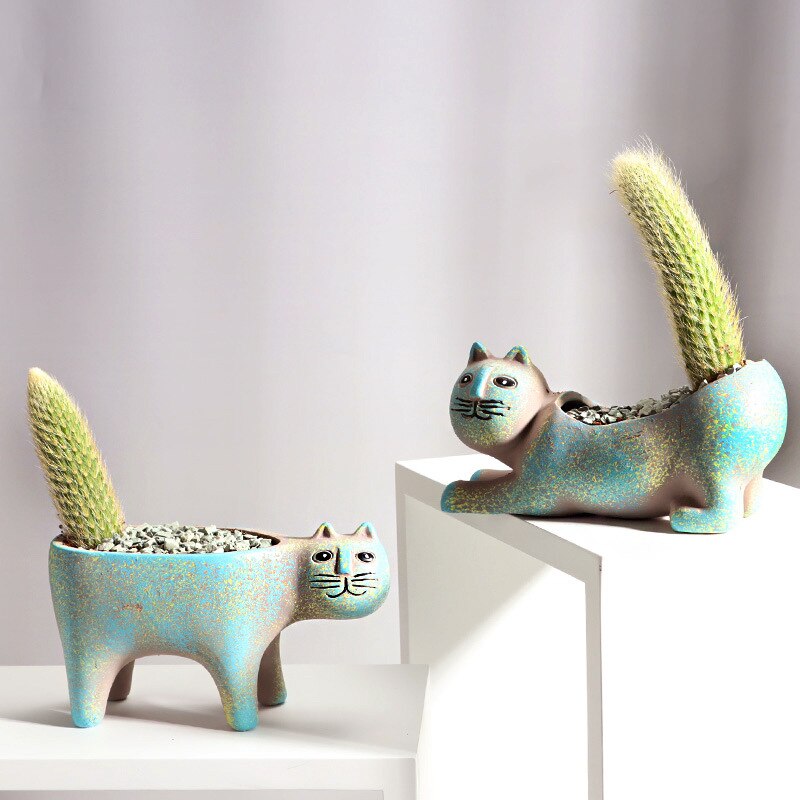 Pots de fleurs en céramique en forme de chat – Touche mignonne pour votre intérieur