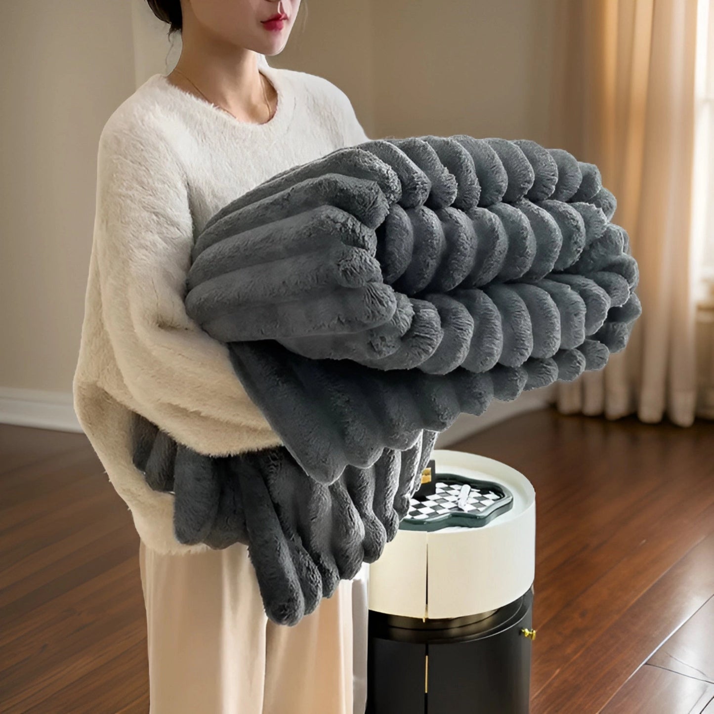 Nuvira – Couverture de luxe douce avec effet fourrure de lapin