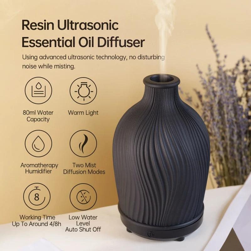 Diffuseur Bohème – Humidificateur ultrasonique en forme de vase au style boho en polyresine