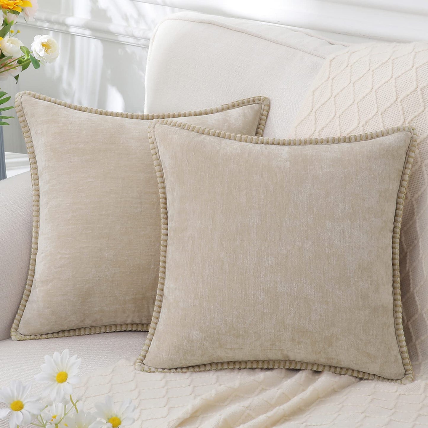Audrey – Housse de coussin en chenille pour accents déco luxueux