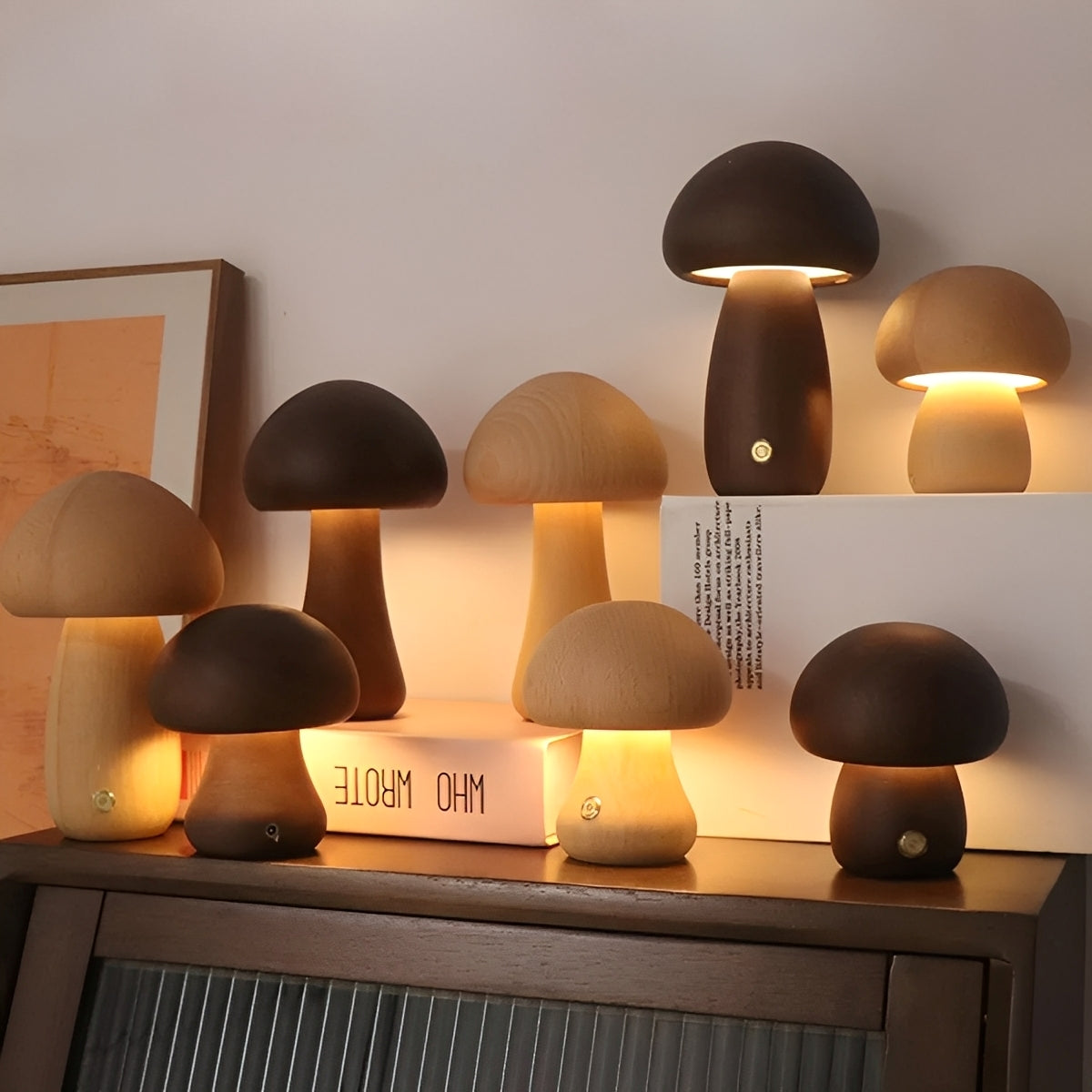 Grace – Lampe de chevet LED en forme de champignon en bois