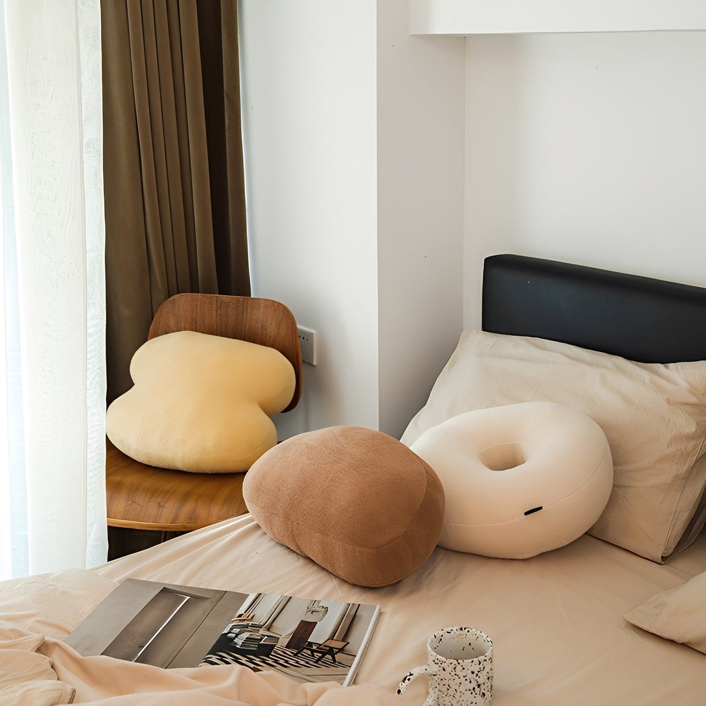 Candice – Coussin en peluche cœur et géométrie