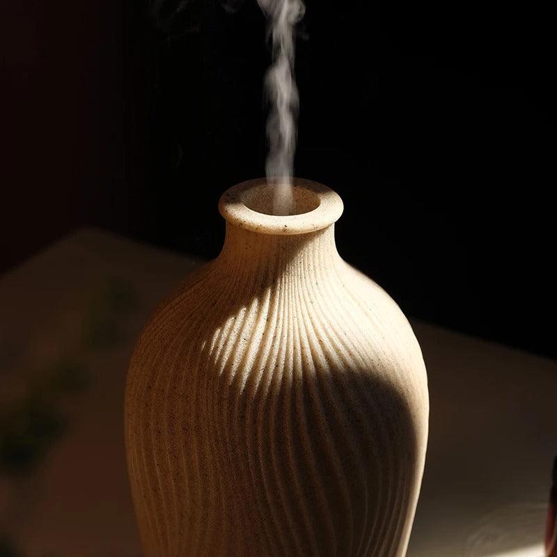 Diffuseur Bohème – Humidificateur ultrasonique en forme de vase au style boho en polyresine