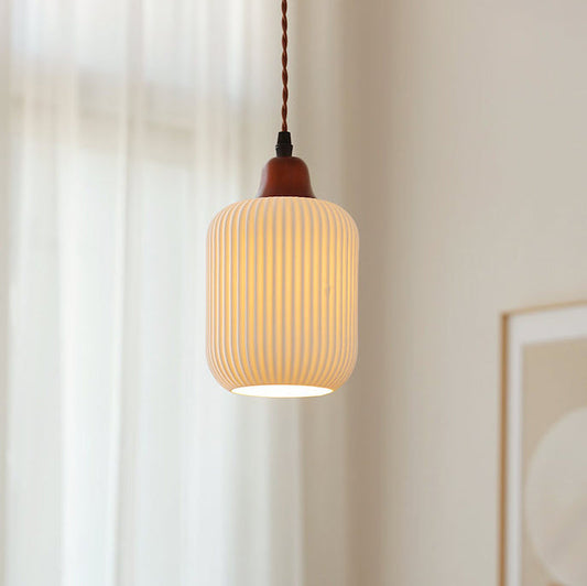 Haru – Lampe Suspendue en Bois et Céramique Rustique