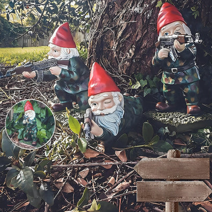Gunner – Nain de jardin en uniforme de camouflage pour accents extérieurs amusants