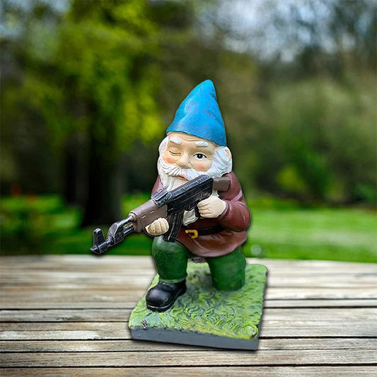 Nain de jardin camouflage avec casque – Le commandant du jardin