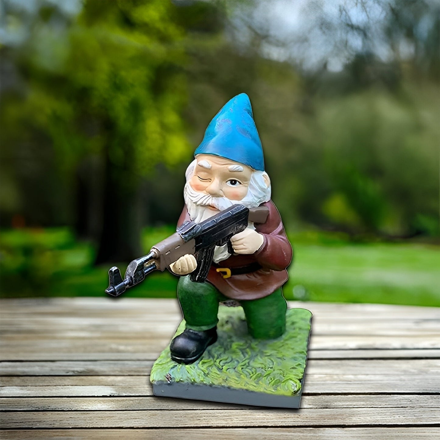 Gunner – Nain de jardin en uniforme de camouflage pour accents extérieurs amusants