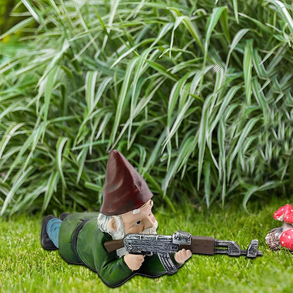 Gunner – Nain de jardin en uniforme de camouflage pour accents extérieurs amusants