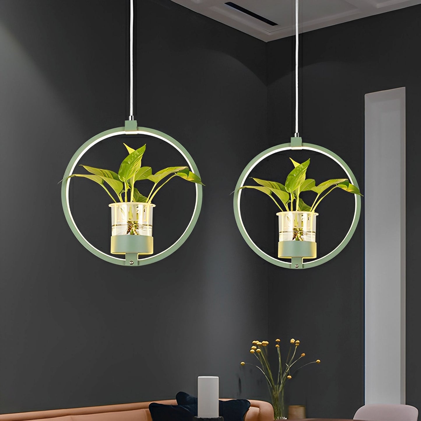 Noemi – Lampe pendante LED ronde avec élément plantes