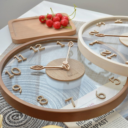 Jasmin – Horloge murale en bois et verre