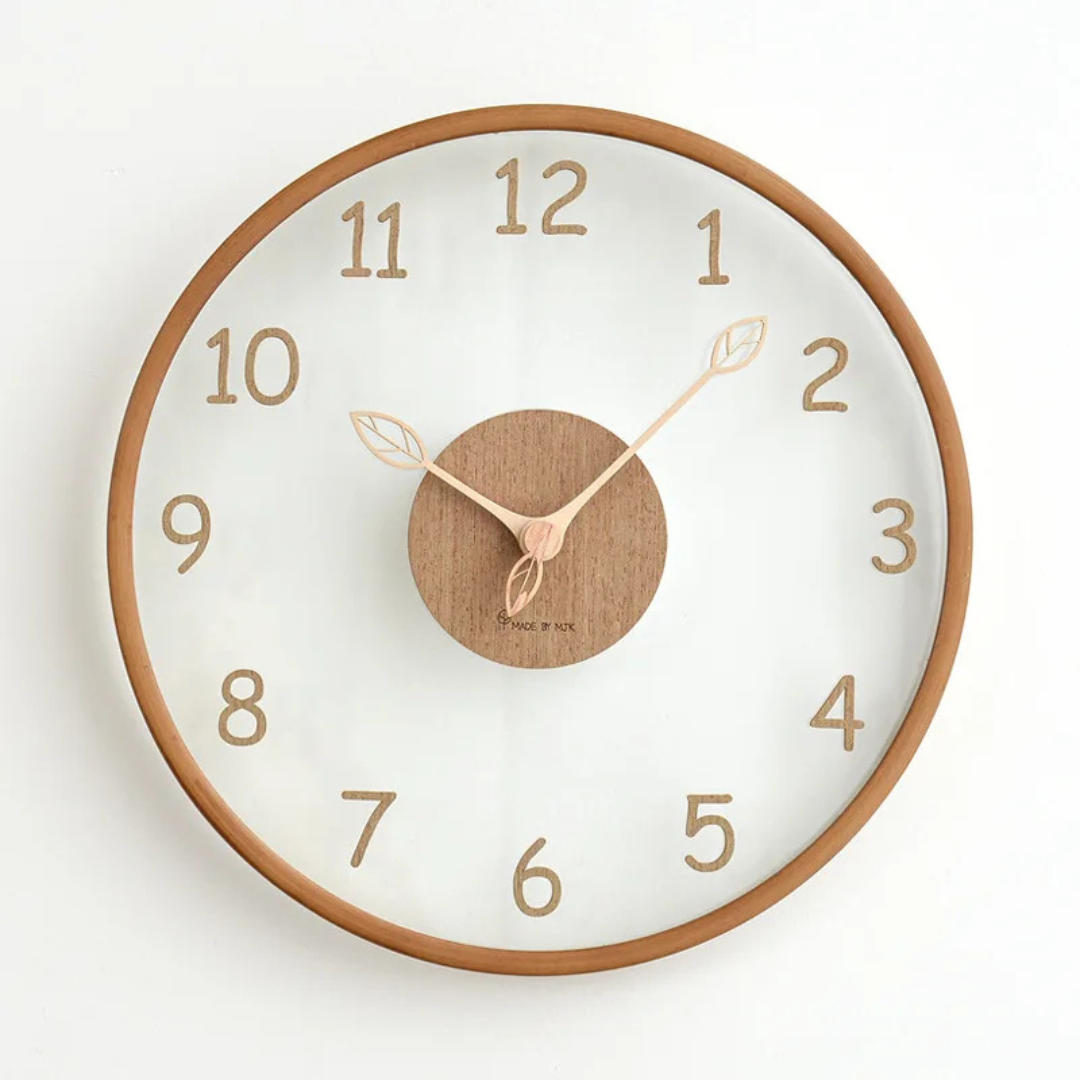 Jasmin – Horloge murale en bois et verre