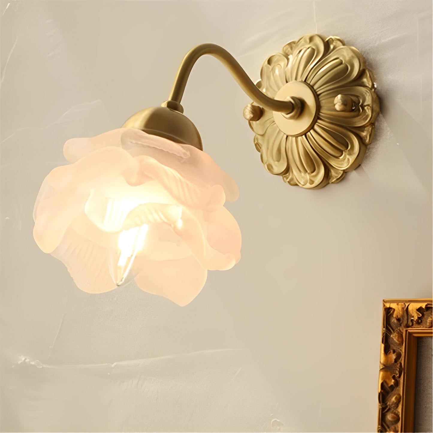 Flora – Applique murale style vintage avec verre fleurs et aspect cuivre