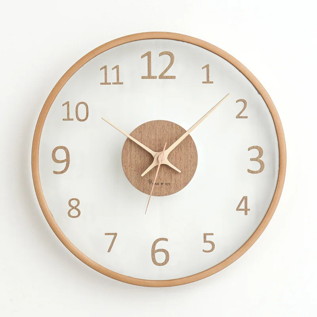 Jasmin – Horloge murale en bois et verre