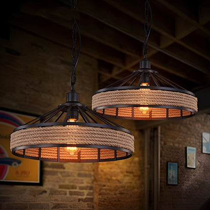 Ronan – Suspension en fer avec corde de chanvre rétro