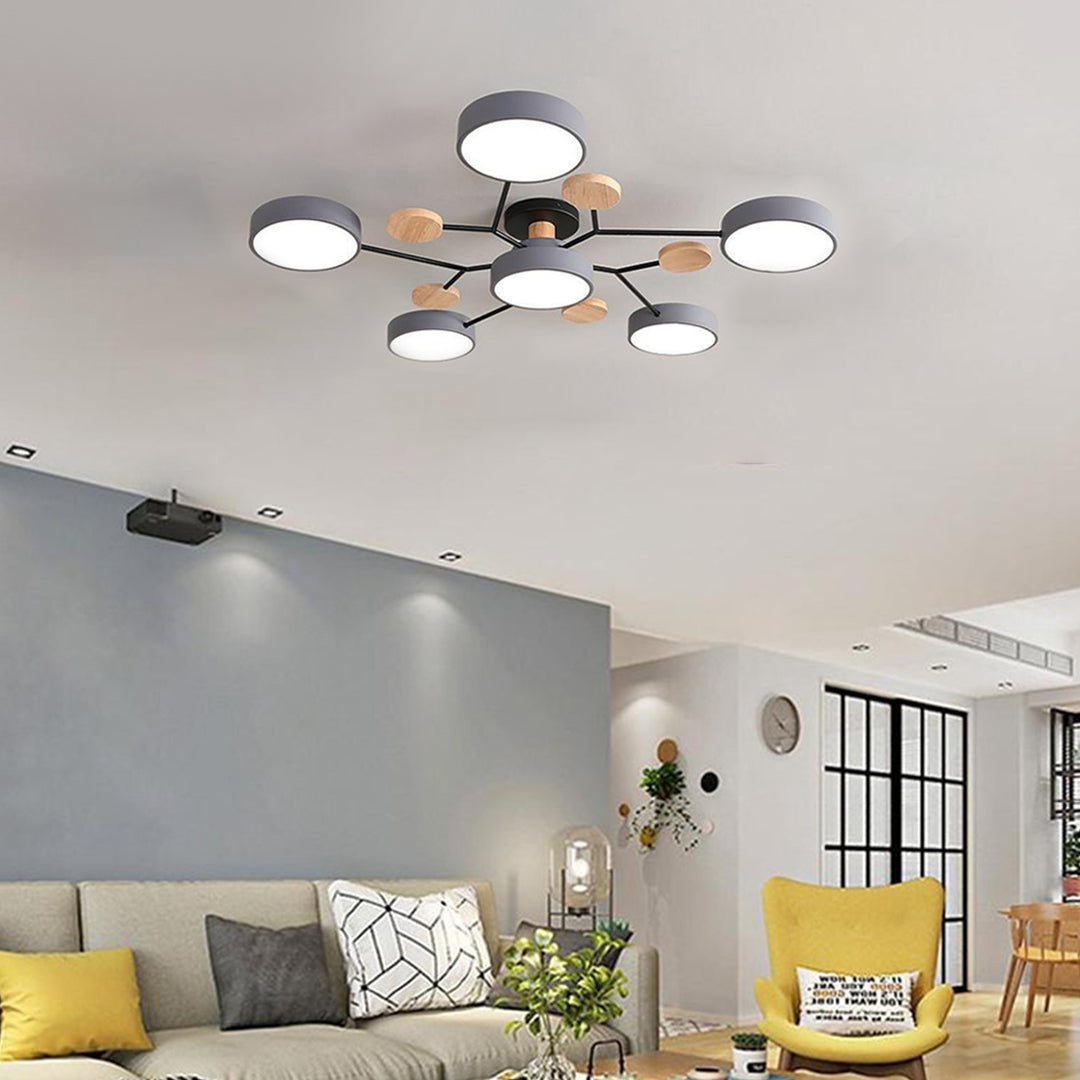 Lina – Lampe de plafond artistique en métal et bois