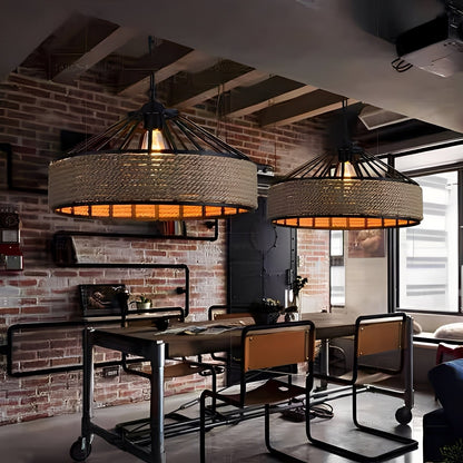 Ronan – Suspension en fer avec corde de chanvre rétro