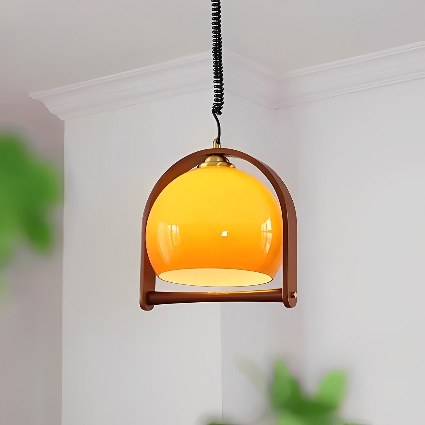 Bauven – Suspension vintage en bois et verre dans le style Bauhaus