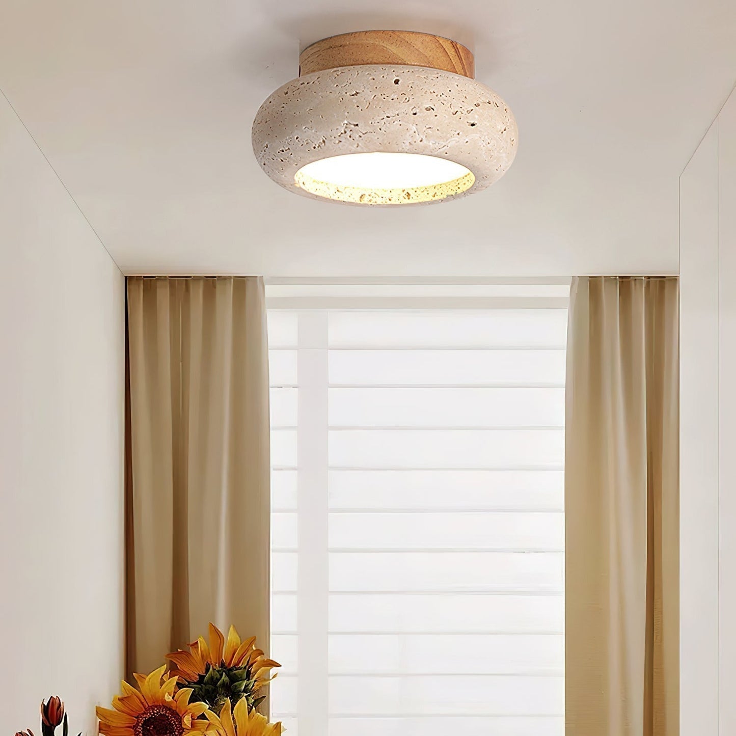 Aurelia – Lampe de Plafond Rétro en Pierre Naturelle Jaune