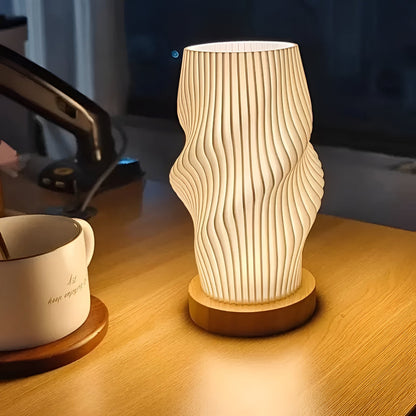 DreamWave - Lampe moderne crème à vagues 3D avec base en métal élégante