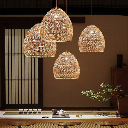 Hinode – Lampe Suspendue en Bambou et Rotin Japonais