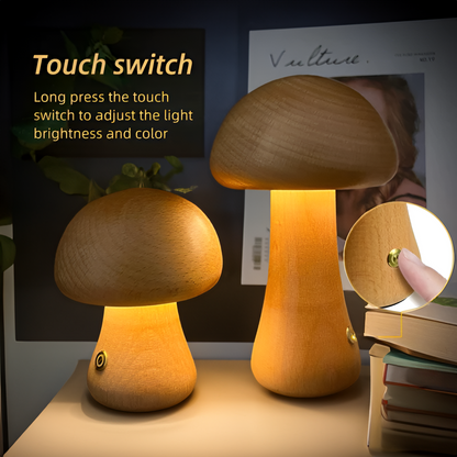 Lampe Tactile En Bois En Forme De Champignon