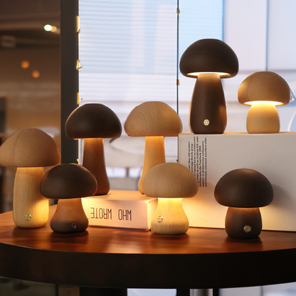 Lampe Tactile En Bois En Forme De Champignon