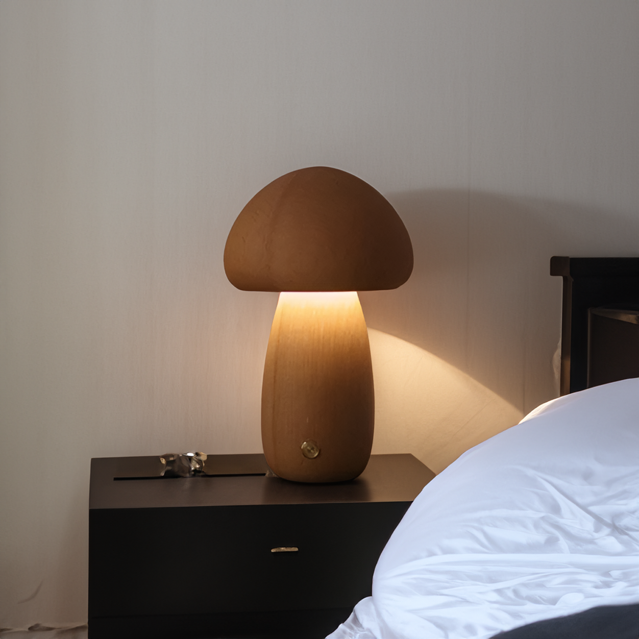 Lampe Tactile En Bois En Forme De Champignon