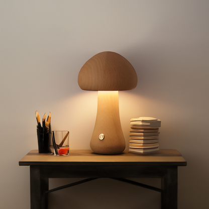 Lampe Tactile En Bois En Forme De Champignon