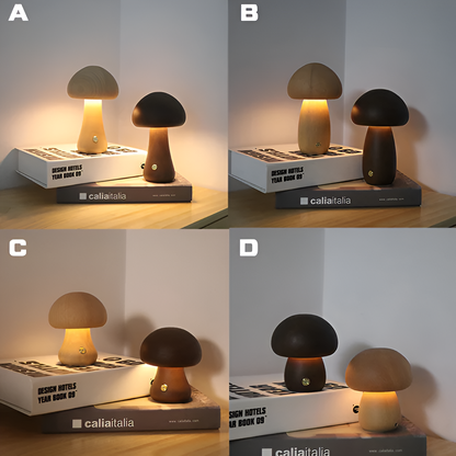 Lampe Tactile En Bois En Forme De Champignon
