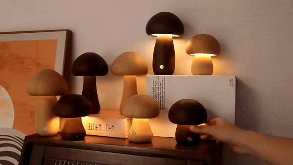 Lampe Tactile En Bois En Forme De Champignon