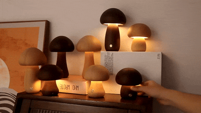 Lampe Tactile En Bois En Forme De Champignon