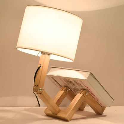 Compagnon Tech – Lampe robot avec socle flexible en bois