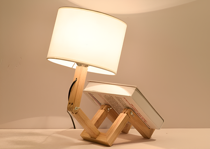 Compagnon Tech – Lampe robot avec socle flexible en bois