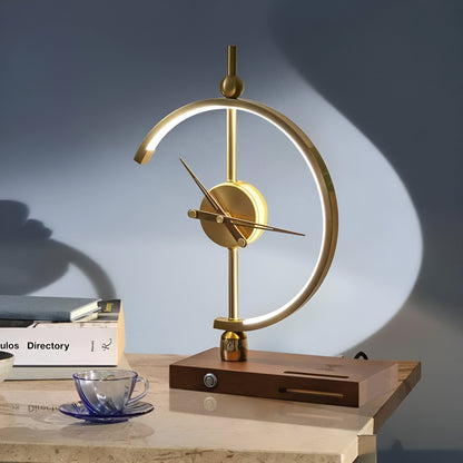 Horloge GLux – Lampe de table LED dorée avec chargeur sans fil Qi et horloge intégrée