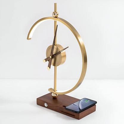 Horloge GLux – Lampe de table LED dorée avec chargeur sans fil Qi et horloge intégrée