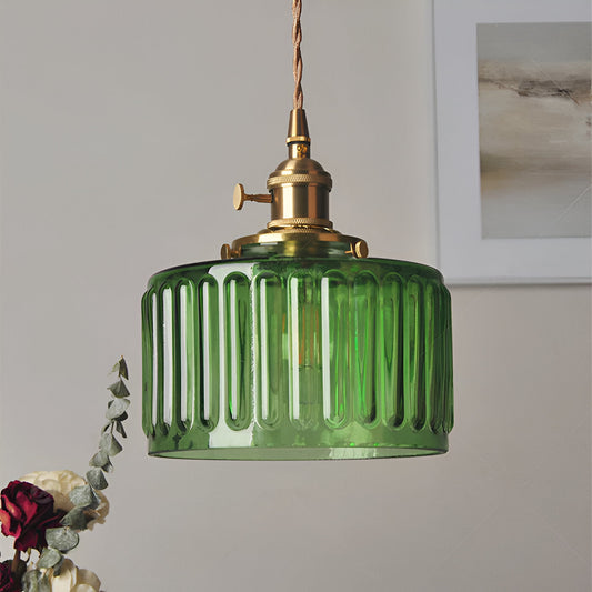 ÉmeraudeLustre – Suspension rétro en vert profond & verre sculpté