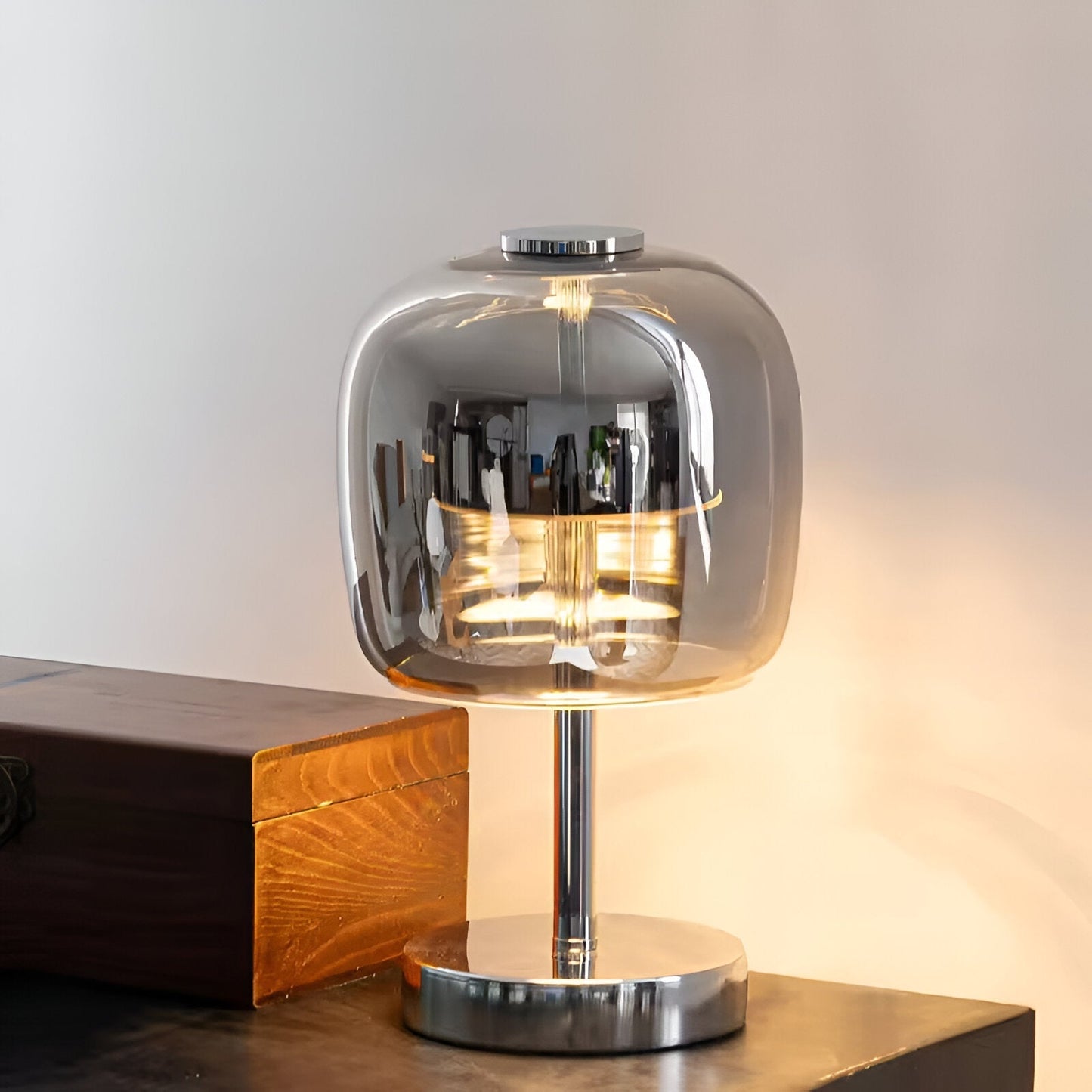 Gleam Lamp - Lampe en verre gris fumé stylée - Lumière dimmable USB