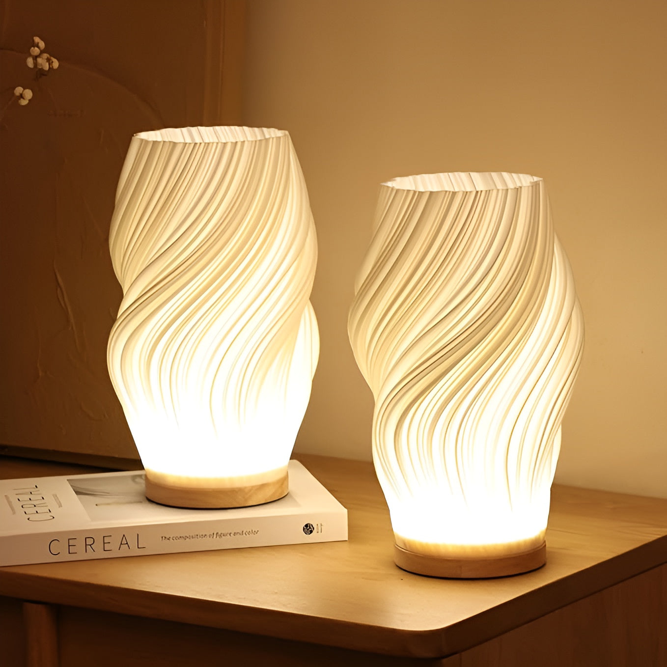 DreamWave - Lampe moderne crème à vagues 3D avec base en métal élégante