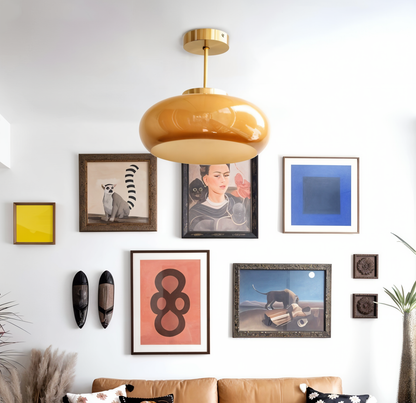 Plafonnier vintage jaune classique - Montage semi-encastré rétro