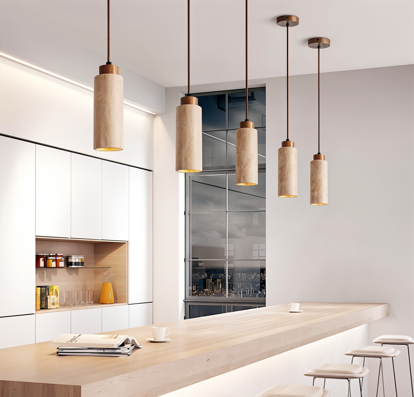 MarbreRayon – Plafonnier cylindrique en marbre élégant